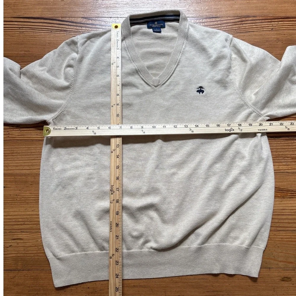 Brooks Brothers Sweater Mens Beige Good Supima Cotton V-Neck Pullover SIZE L